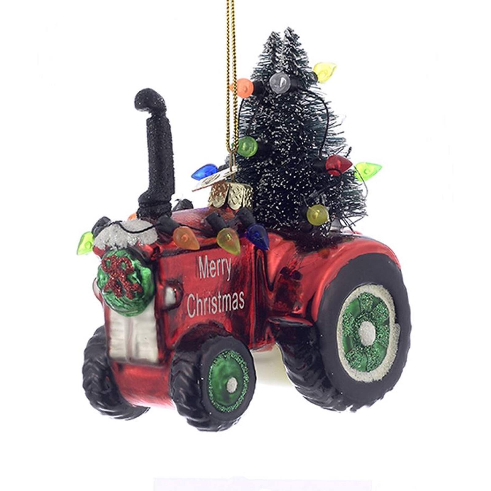 Kurt S Adler Noble Gems Festive Merry Christmas Tractor with Tree Glass ...