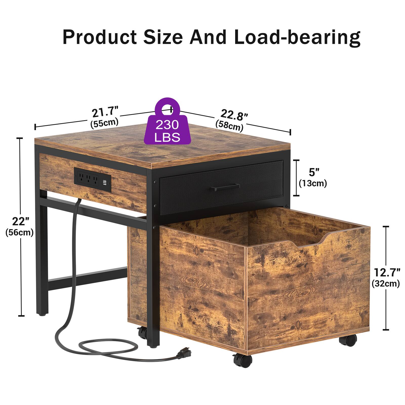 Product Size And Load-bearing  
21.7" (55cm) 230 LBS  
22.8" (58cm) 5" (13cm)  
22" (56cm) 12.7" (32cm)