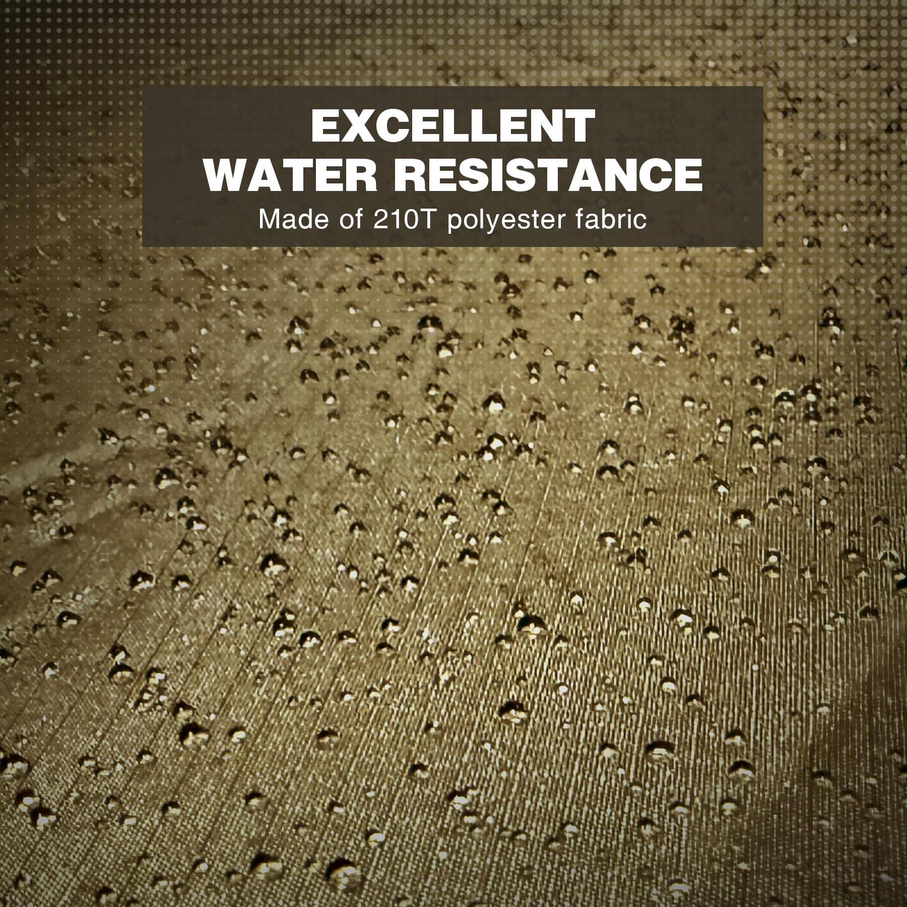 EXCELLENT WATER RESISTANCE  
Made of 210T polyester fabric