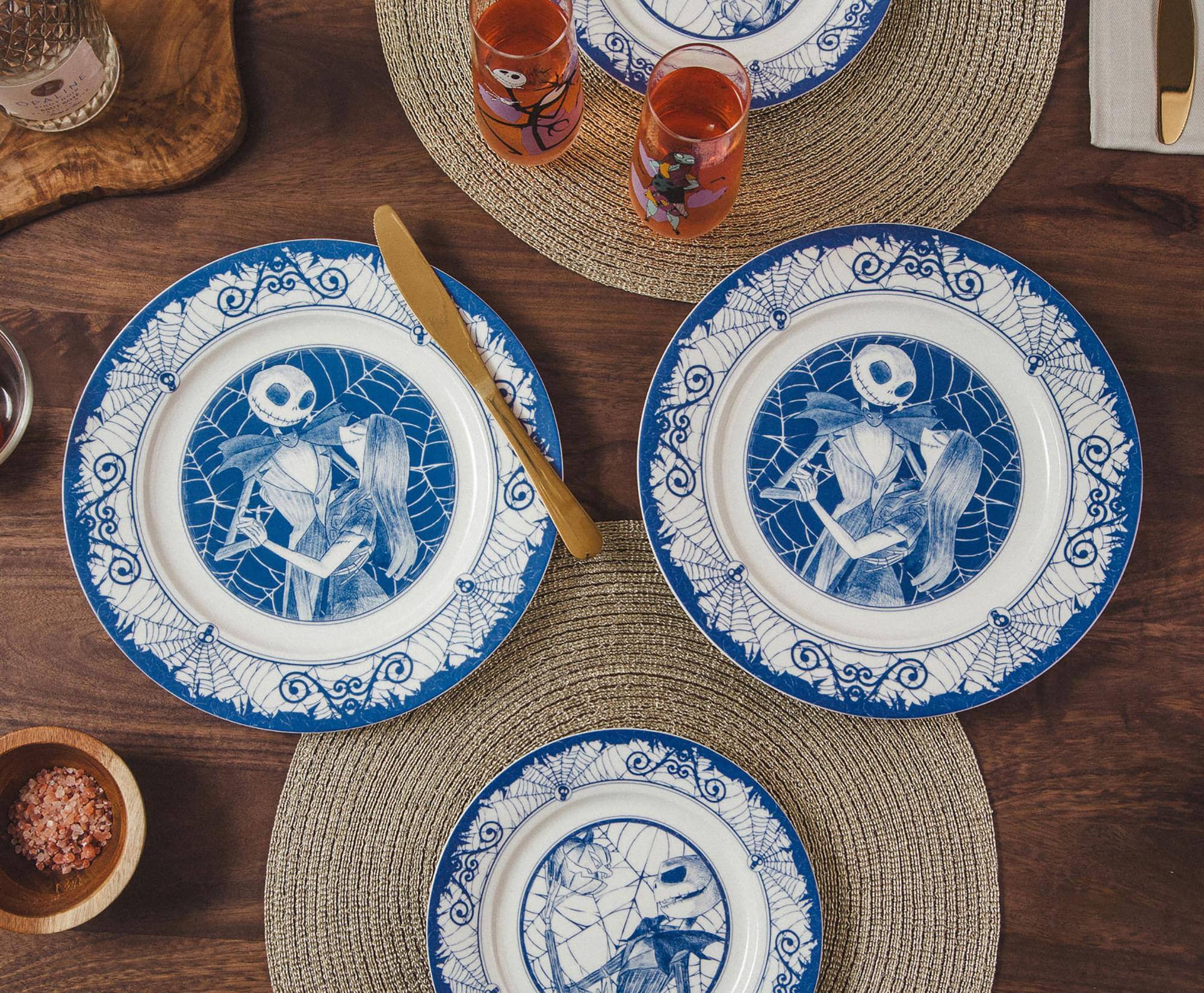 Alt View 10. Disney - Disney The Nightmare Before Christmas Jack and Sally 8-Piece Dinnerware Set - Blue.