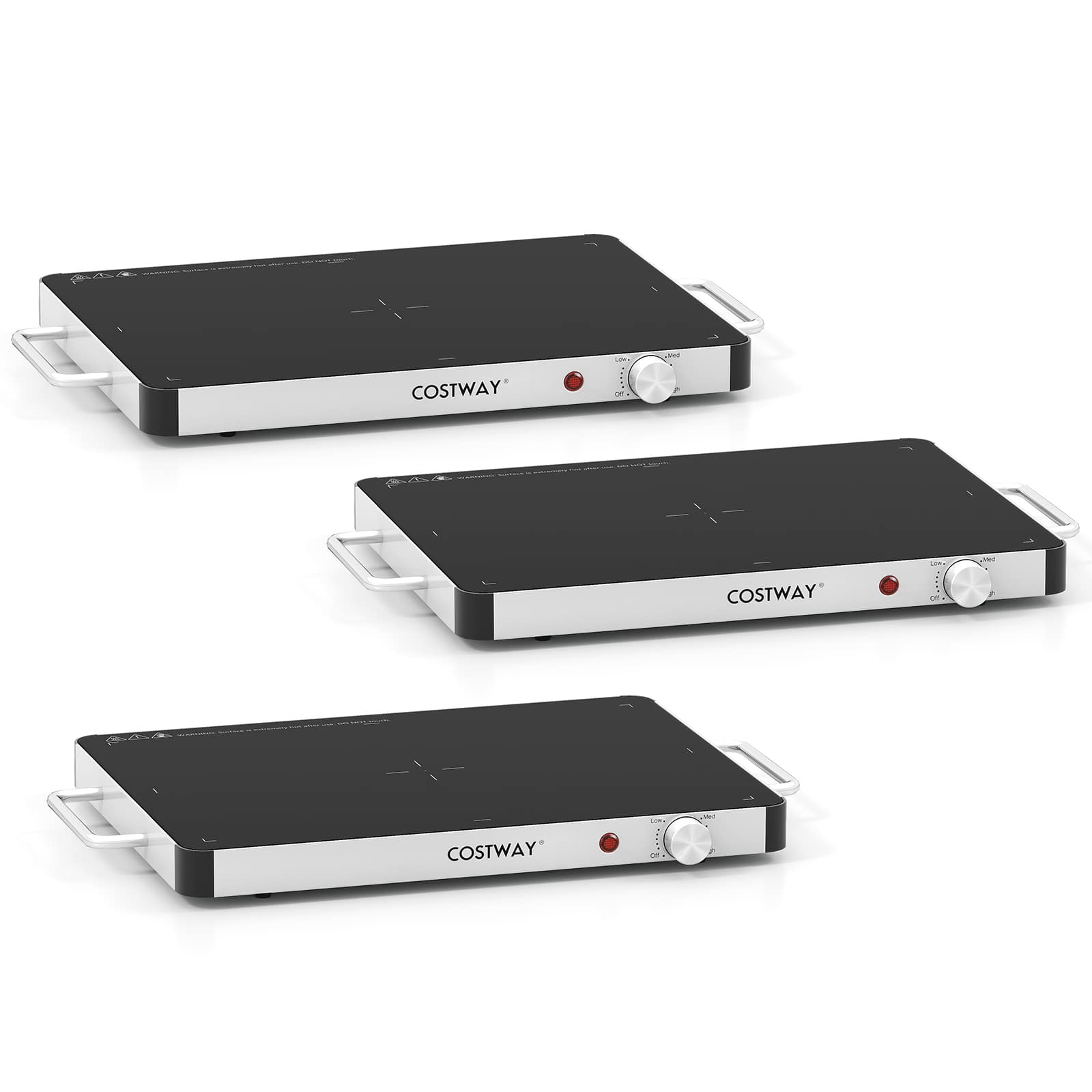 Costway - 3PCS 16" x 12" Electric Warming Tray Tempered Glass Food Warmer with Anti-Scalding Handles - Black