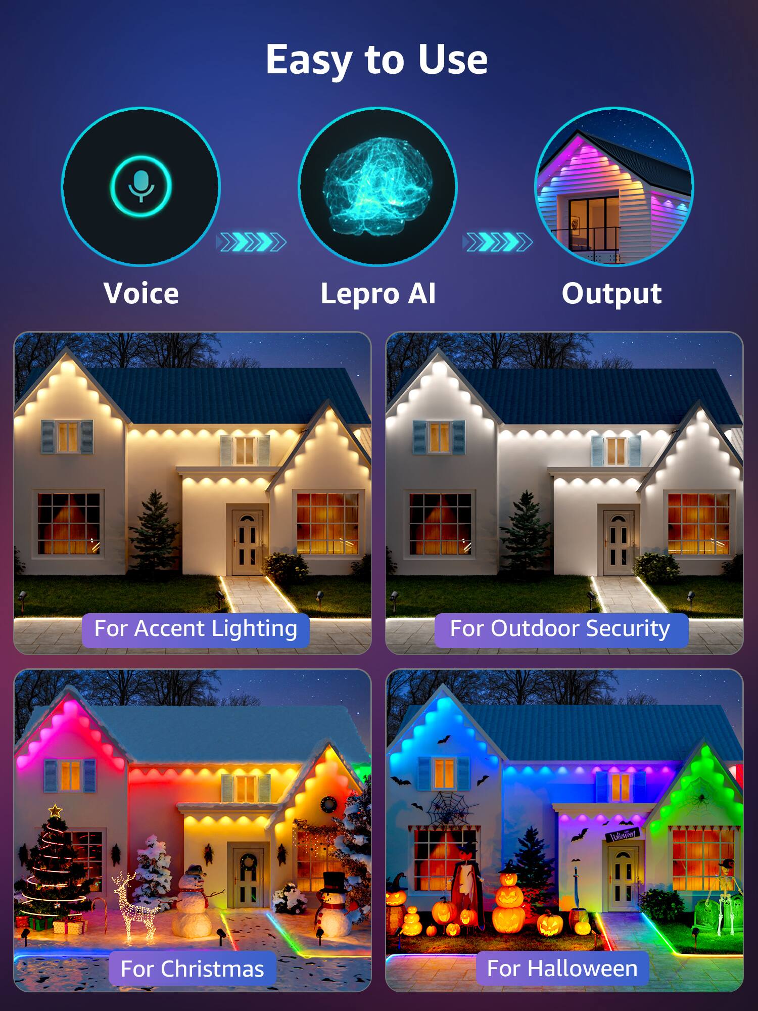 Easy to Use Voice Lepro Al Output For Accent Lighting For Outdoor Security For Christmas For Halloween