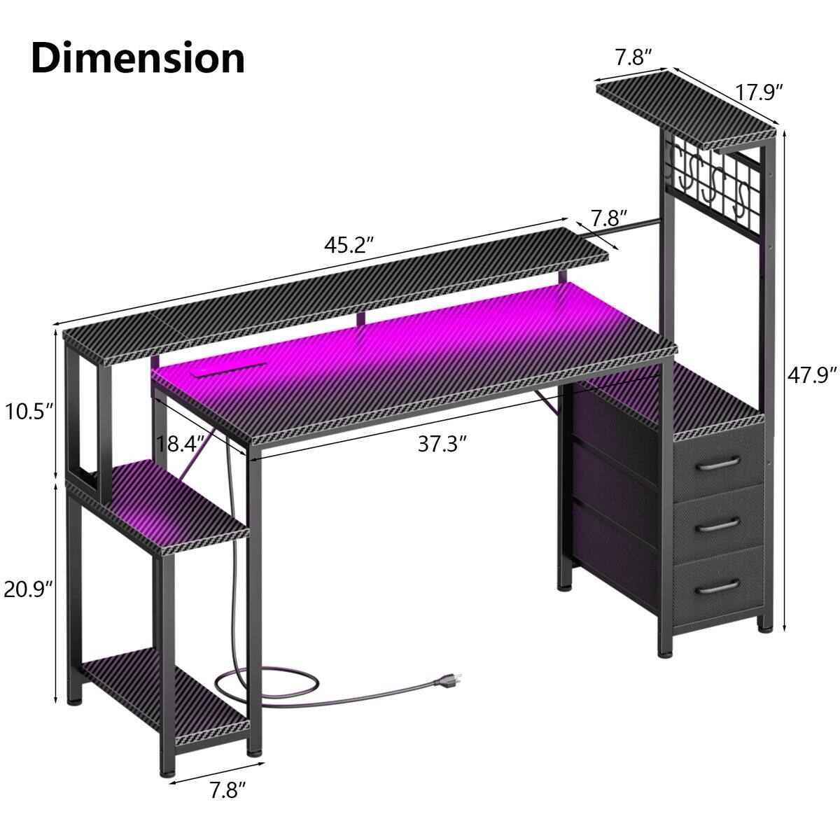 Dimension: 7.8" x 17.9" x 45.2" x 7.8" x 10.5" x 18.4" x 37.3" x 47.9" x 20.9" x 7.8"