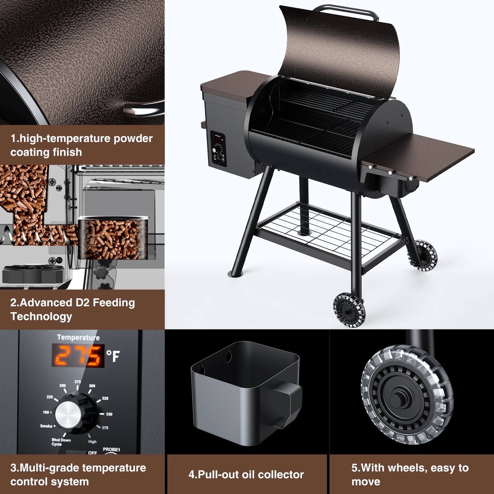 1.high-temperature powder coating finish
2.Advanced D2 Feeding Technology
3.Multi-grade temperature control system
4.Pull-out oil collector
5.With wheels, easy to move