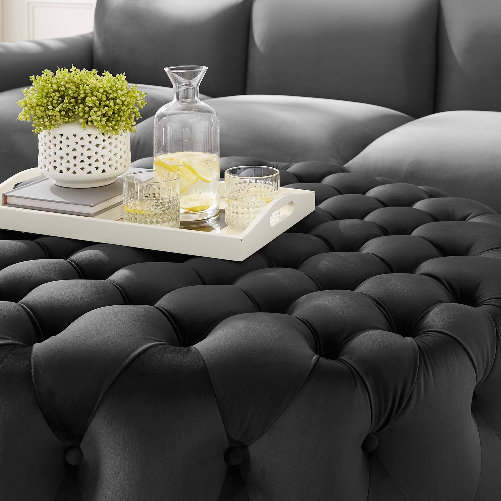 Back. Modway - Amour Tufted Button Large Round Performance Velvet Ottoman by Modway - EEI-5469-BLK.