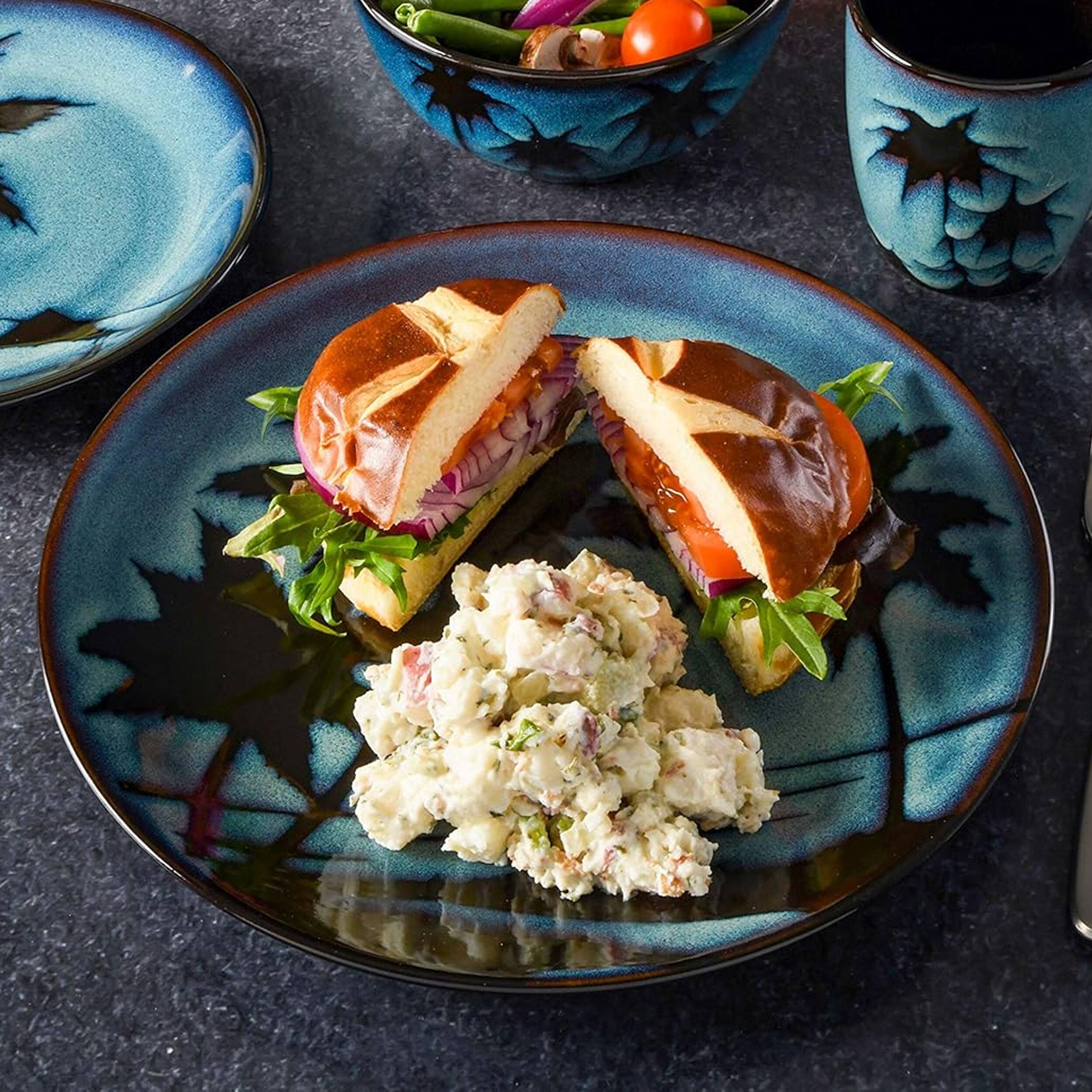 Alt View 4. Gibson - Gibson Elite Sunset 4 Piece 10.75 Inch Round Stoneware Dinner Plate Set in Blue - Blue.