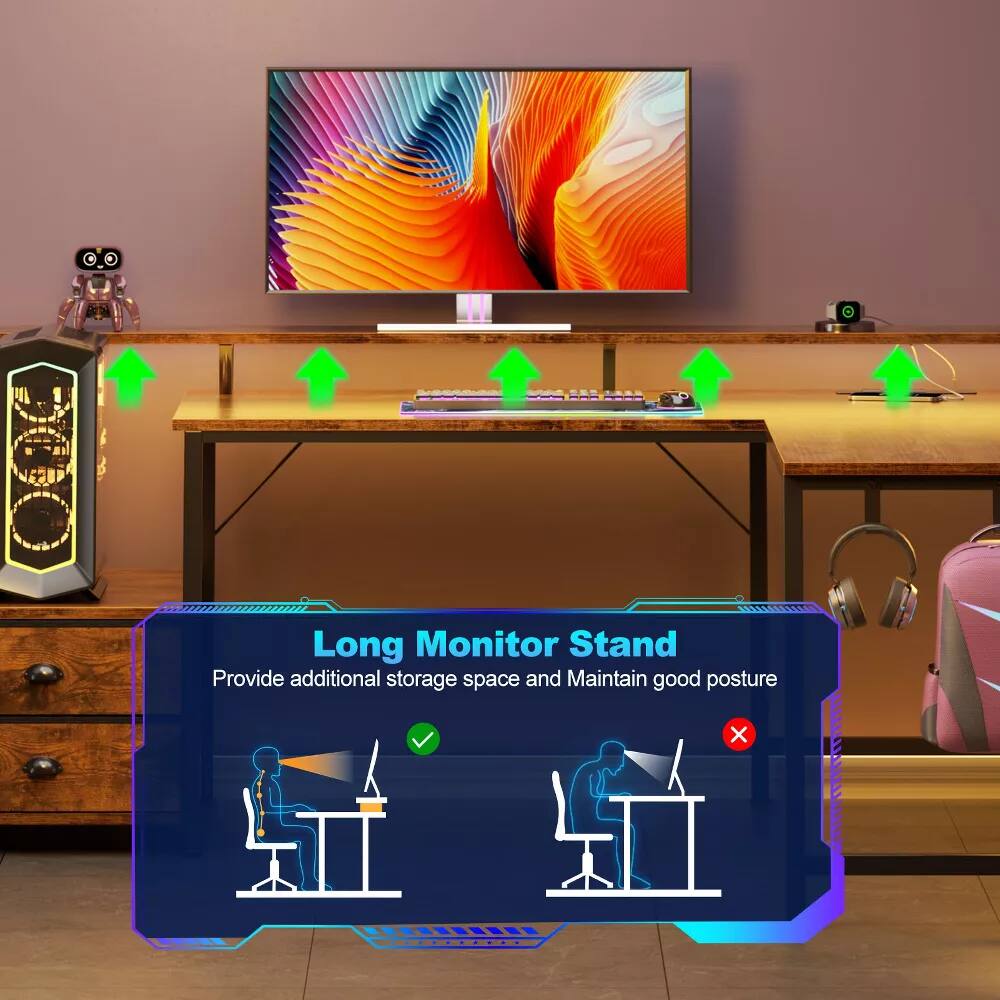 Long Monitor Stand  
Provide additional storage space and Maintain good posture