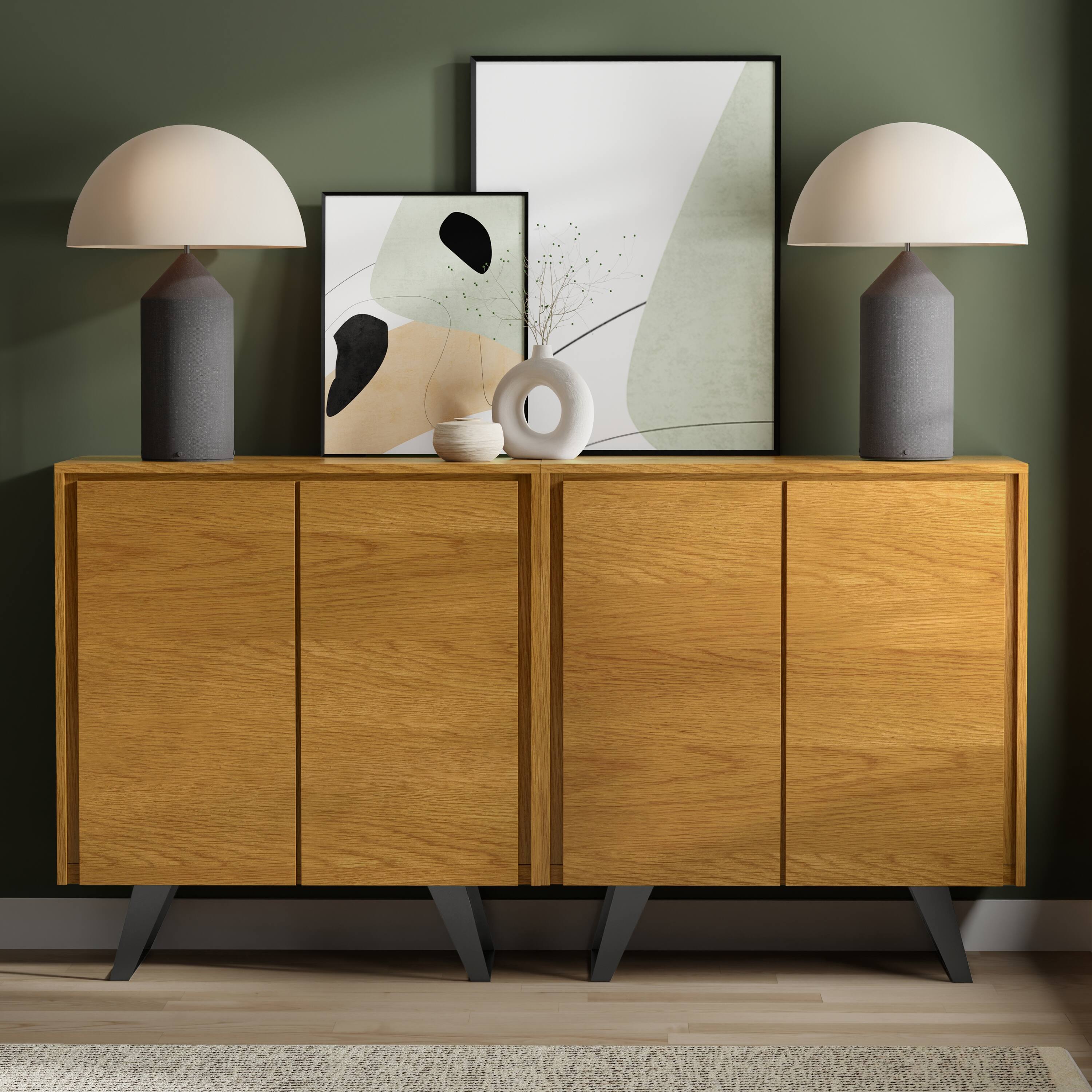 Angle. Simpli Home - Lowry 39 inch Oak Storage Cabinet (Set of 2) - Oak Veneer.