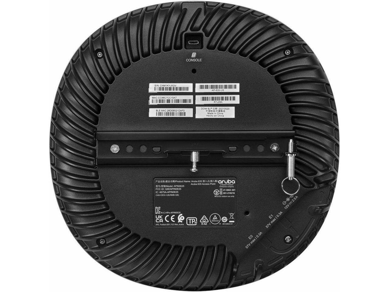 CONSOLE  
SN: CNMIKYUQGV  
MAC: CCG8CCTC15A7  
BLE: 28D5521DAF00  
DOM: 20210520  
Made in China  

Product Name: Aruba 835  
Model: AP-835  
FCC ID: OCGAPN035  
IC: 467A-APN035  
CE: 0121  
UK: CHPeAPN035  
CA: CHPeAPN035  
E1: 0.3A  
STV: max10.3A  
STV: max10.3A  
57V max10.3A  
57V max10.3A  
57V max10.3A  
57V max10.3A  
57V max10.3A  
57V max10.3A  
57V max10.3A  
57V max10.3A  
57V max10.3A  
57V max10.
