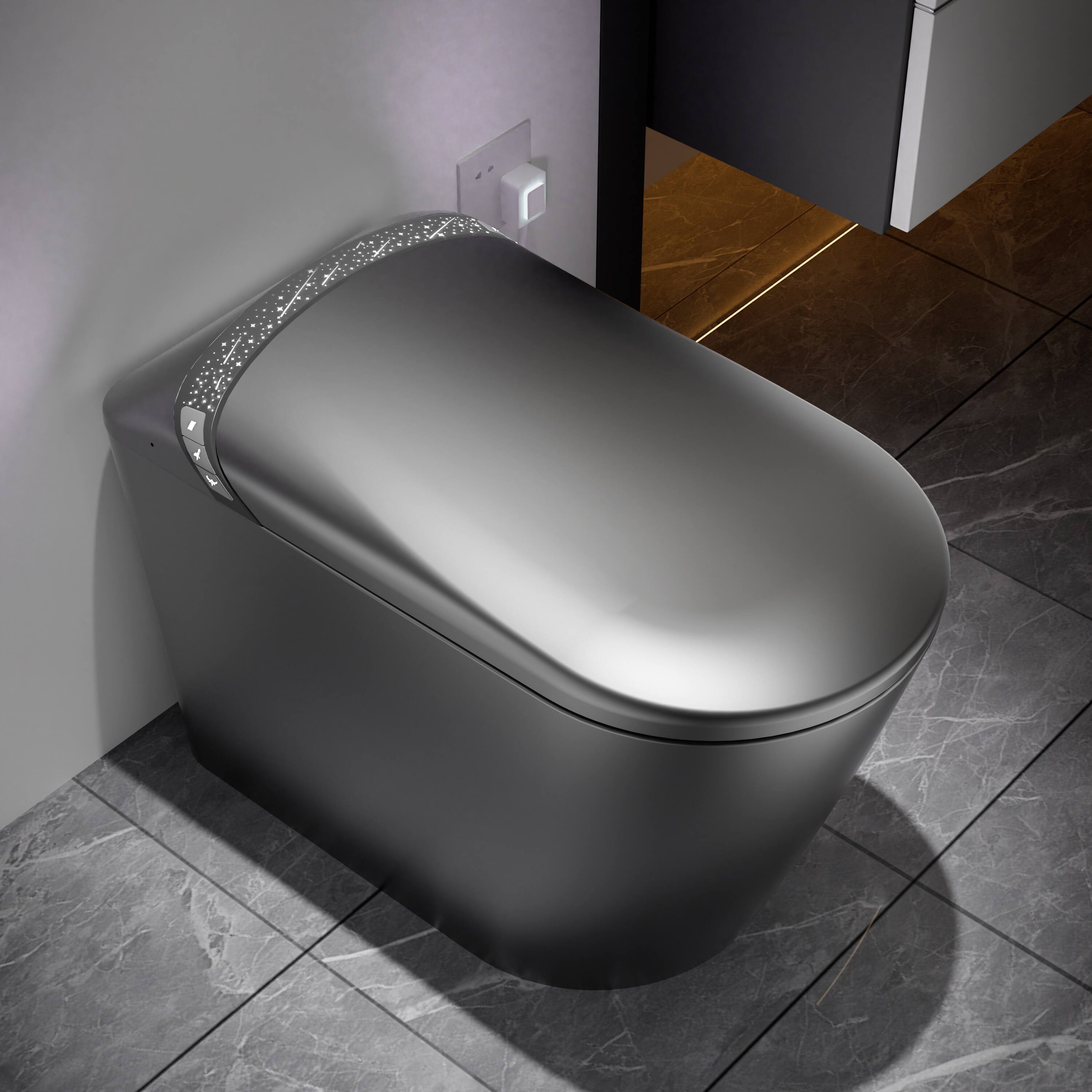 Alt View 4. Tiramisubest - Starry Night Light Smart Toilet with Bidet,Auto Open/Close Seat,Foot Sensor,LED Display,Warm Water & Dryer,Matte Grey - Matte Gray.