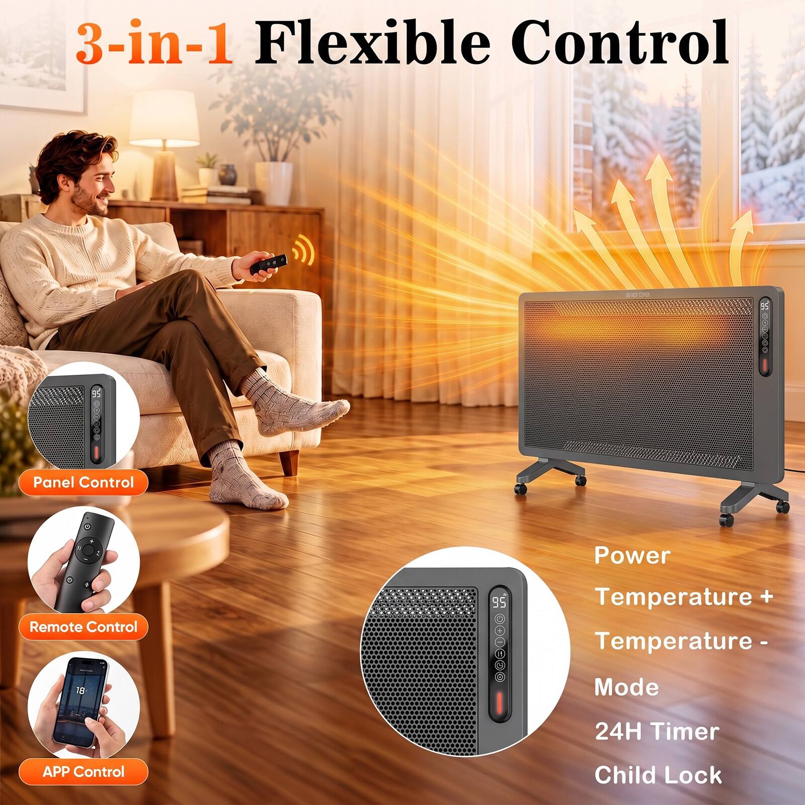 Sweetcrispy 1500W Full Mesh Electric Convection Panel Space Heater with ...
