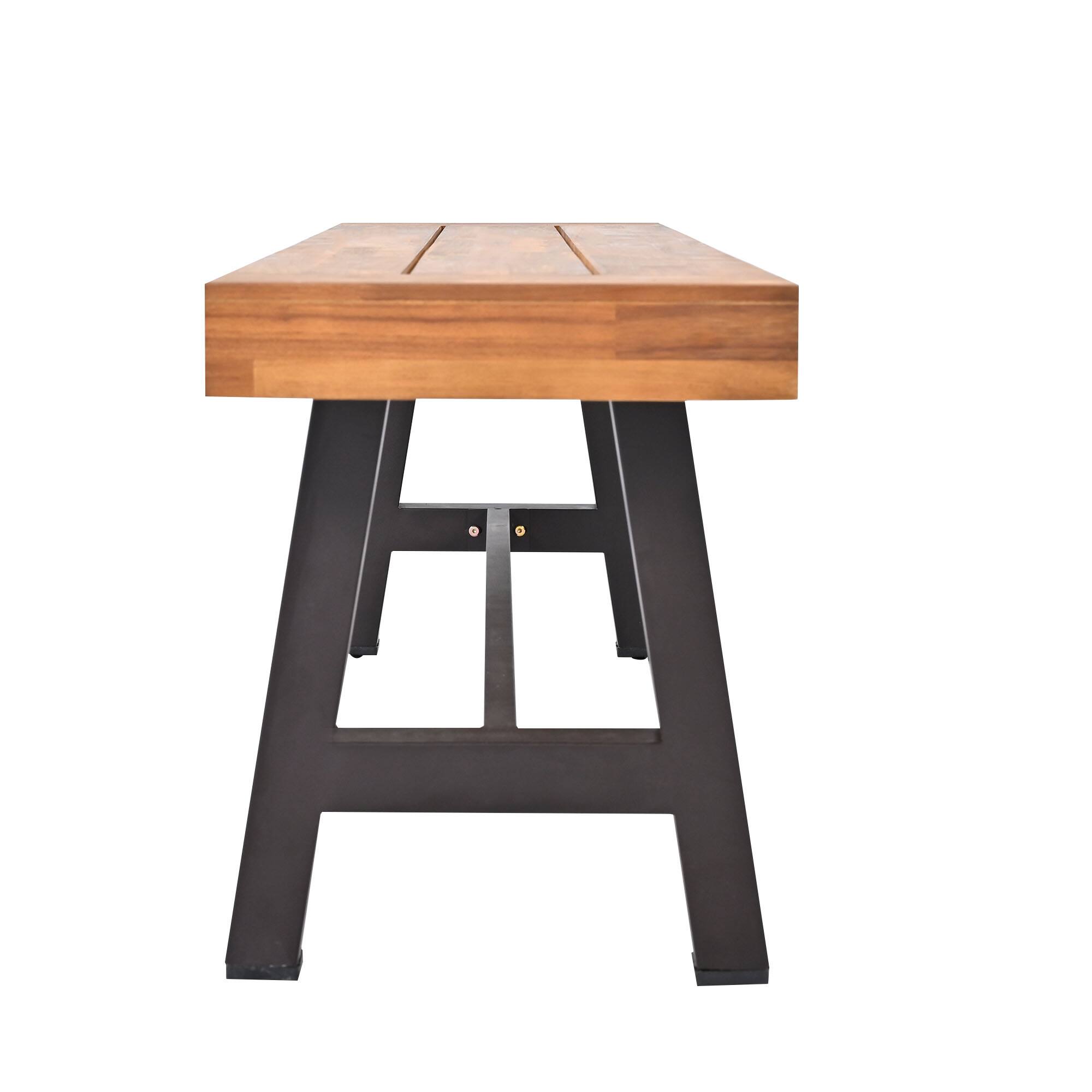 Alt View 4. Mondawe - Outdoor Wood Dining Set With Removable Cushions, Ergonomic Chairs And Benche - Natural.