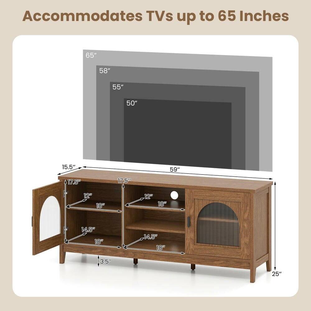 Accommodates TVs up to 65 Inches

65"  
58"  
55"  
50"  
59"  
15.5"  
17.5"  
17.5"  
12"  
18"  
12"  
18"  
14.5"  
18"  
14.5"  
18"  
3.5"  
25"