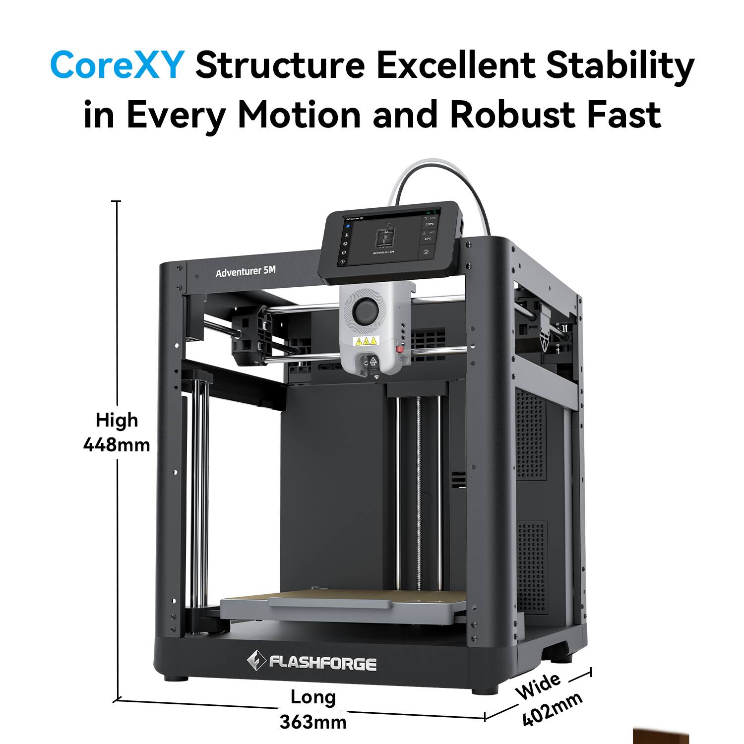 Flashforge Adventurer 5M 3D Printer, Auto Leveling, Max 600mm/s