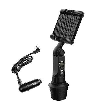Front. ToughTested - ToughTested Power Boom Cup Holder Mount with Extended Arm and Multi-Port Charging - Black.
