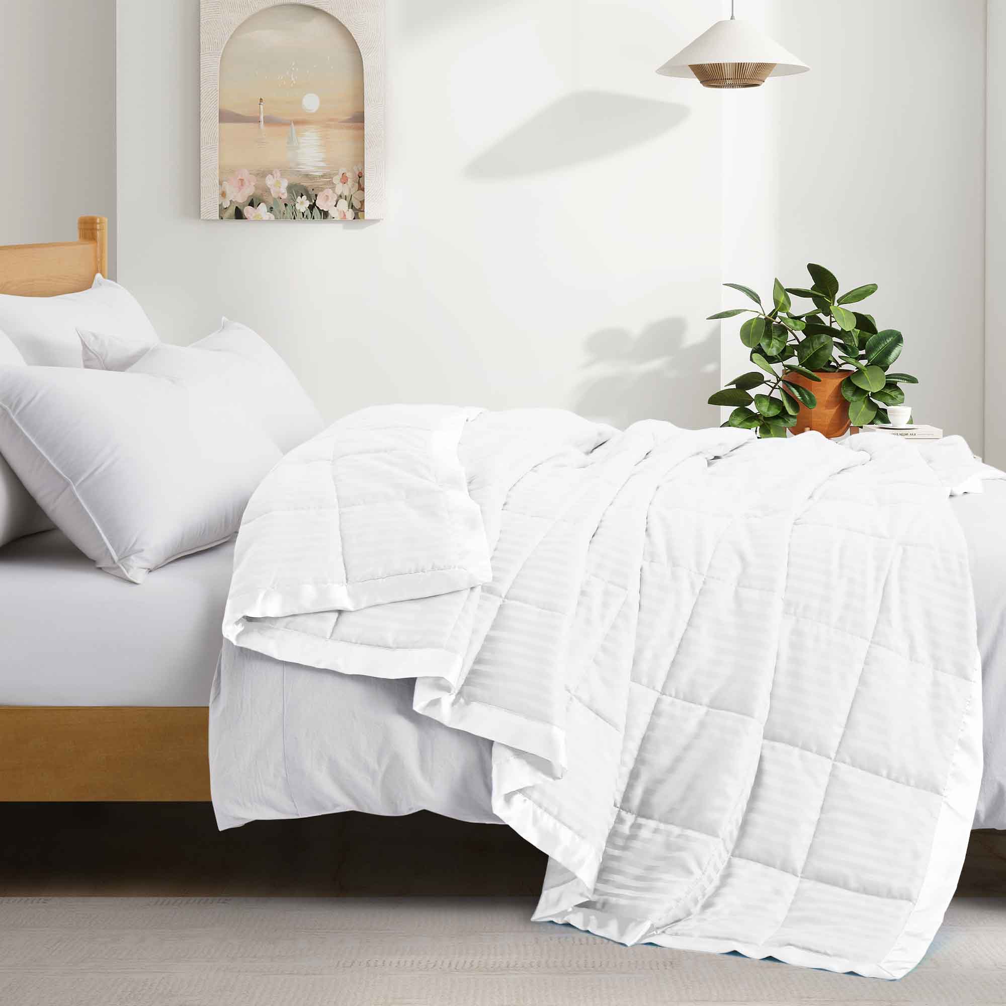 Angle. Nest - Peace Nest Hotel Quality Luxury All Season Jacquard Soft Bed Blanket with Satin Trim Cozy and Warm - White.