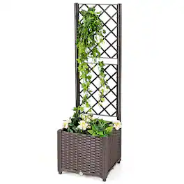 Gymax - Raised Garden Bed w/Trellis Planter Box for Climbing Plants 16'' x 16'' x 53'' - Brown