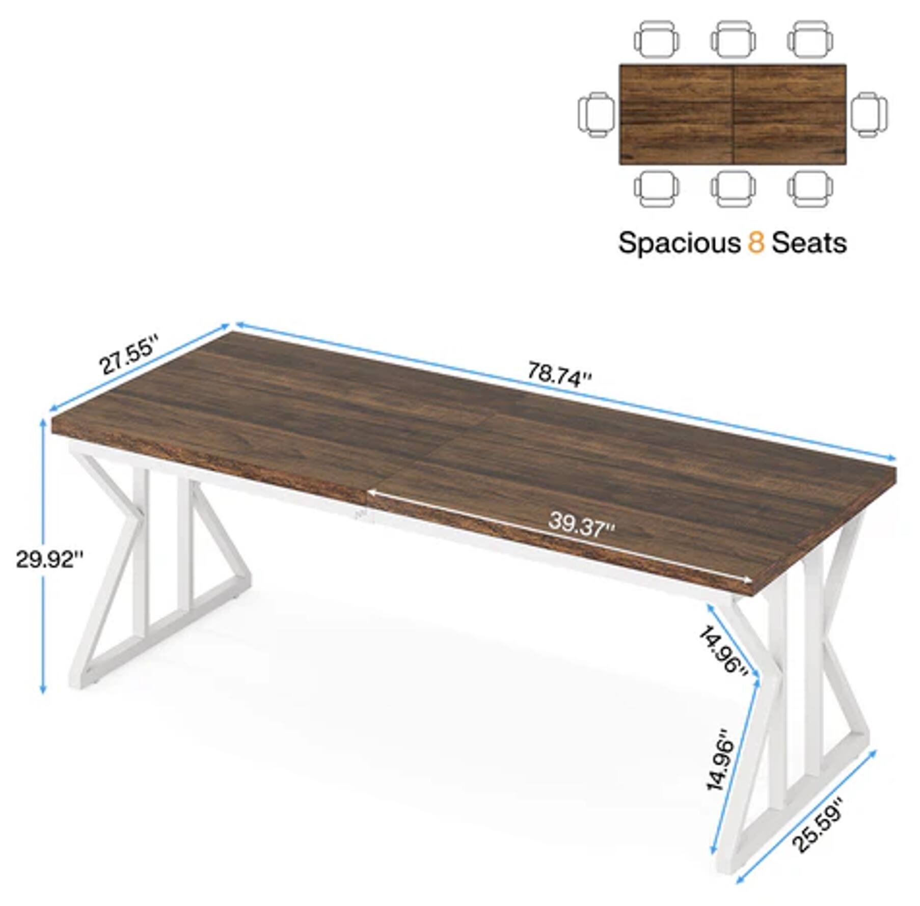 Spacious 8 Seats  
27.55" x 78.74" x 29.92" x 39.37" x 14.96" x 14.96" x 25.59"