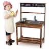 Gymax - Kids Mud Kitchen Play Kitchen w/ Blackboard Stoves Removable Sink - Natural