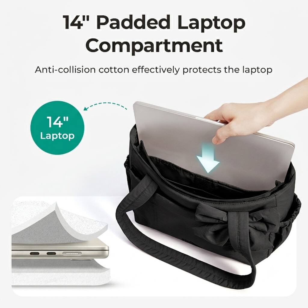 14" Padded Laptop Compartment  
Anti-collision cotton effectively protects the laptop  
14" Laptop