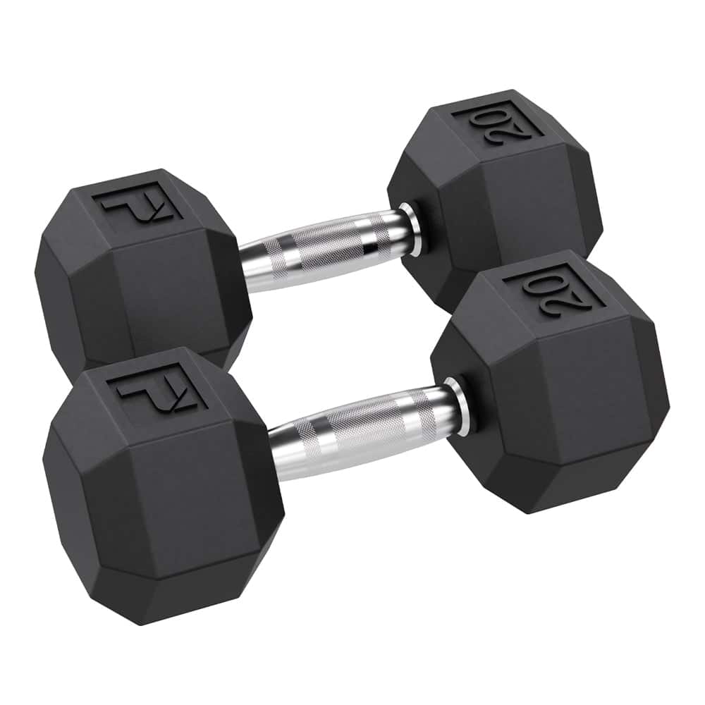 Power Systems - 20 lb Rubber Hex Dumbbells, Pair of Dumbbells w/Ergonomic Grip & Hexagonal Dead Design - Black