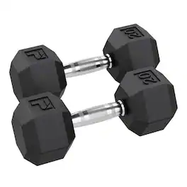 Power Systems - 20 lb Rubber Hex Dumbbells, Pair of Dumbbells w/Ergonomic Grip & Hexagonal Dead Design - Black