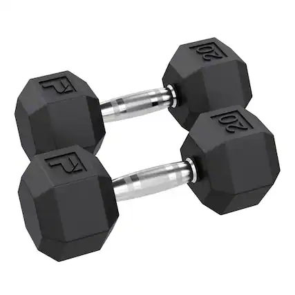Front. Power Systems - 20 lb Rubber Hex Dumbbells, Pair of Dumbbells w/Ergonomic Grip & Hexagonal Dead Design - Black.