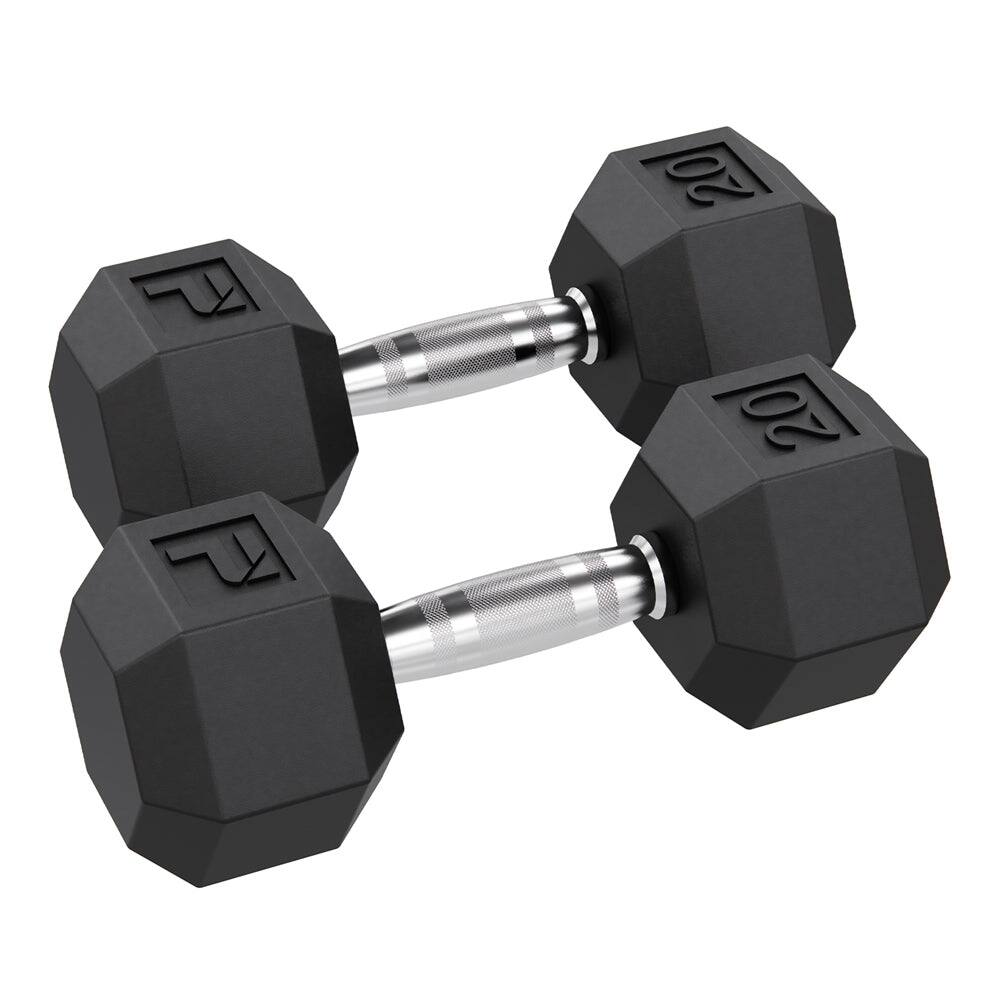Front. Power Systems - 20 lb Rubber Hex Dumbbells, Pair of Dumbbells w/Ergonomic Grip & Hexagonal Dead Design - Black.
