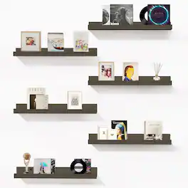 BOMEDA - 6 Pack 16 in Picture Ledge Wall Shelves, Modern Floating Bookshelves for Living Room, Bedroom & Nursery Display - Smoke gray