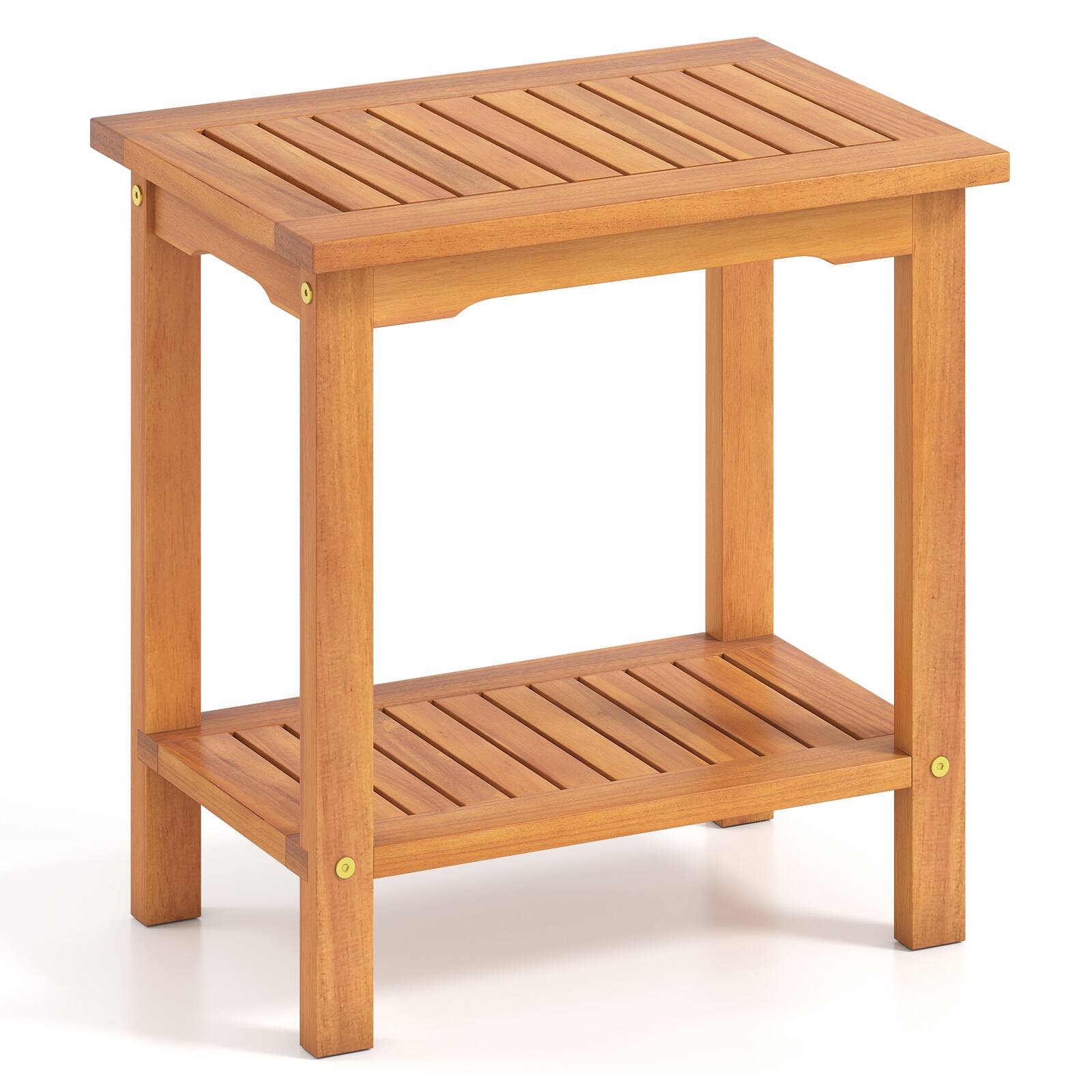 Alt View 8. Gymax - Gymax Outdoor Acacia Wood Side Table 2-Tier Patio End Table w/ Slatted Tabletop - Yellow.