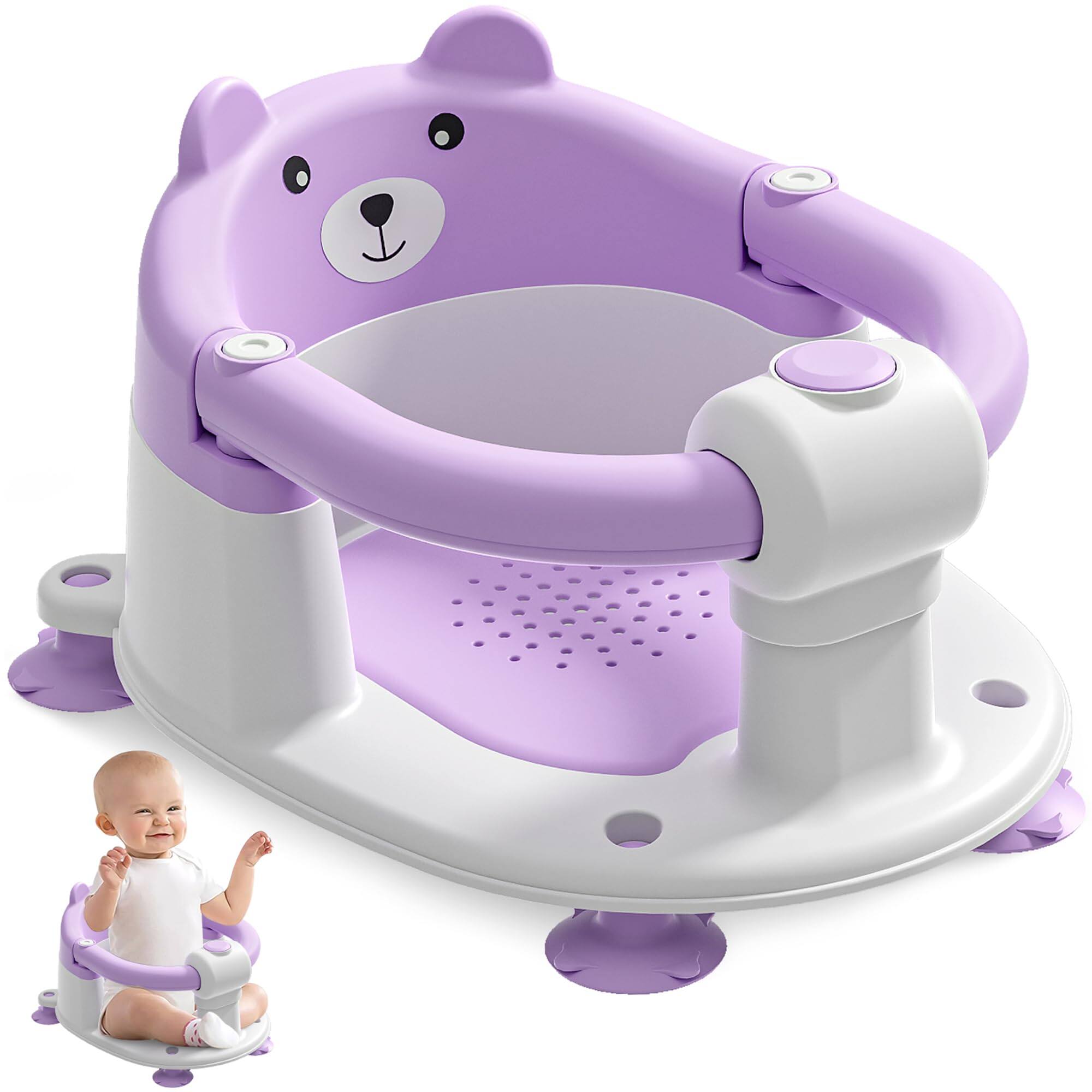 Front. JETRANSPORT - Bath Seat For 6 Months & Up Non-slip Seats Sitting Safe Bathtub Chair With 4 Suction Cups Soft Cushion Shower - Baby Lavender.