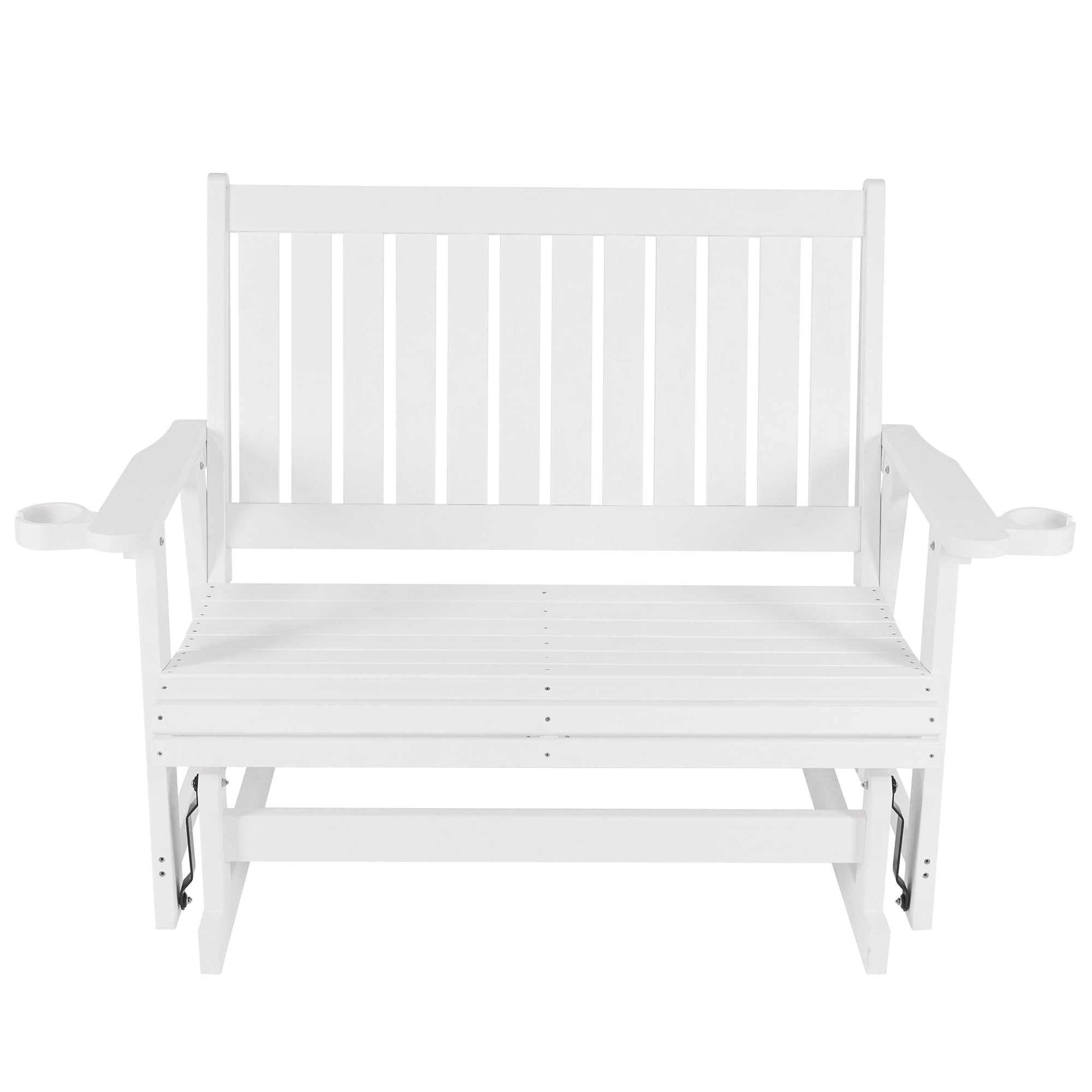 Left. Fortune Candy - HIPS Patio Glider with Cup Holders, Sturdy & Durablel, All-Weather Resistant, for Outdoor, Porch, Patio（2-Seater） - White.
