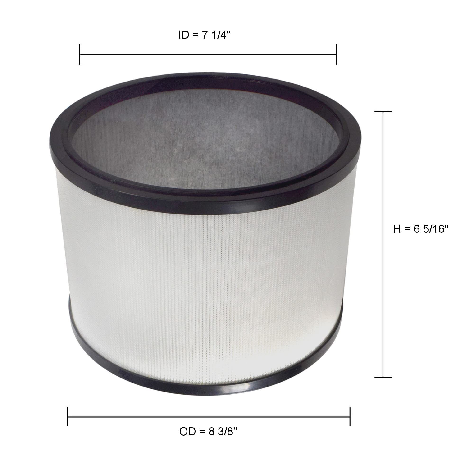 D = 7 1/4"  
H = 6 5/16"  
OD = 8 3/8"