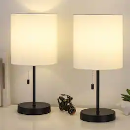 Oumilen - Modern Table Lamps Set of 2 Fabric Shade w/Pull Chain Switch Bedroom Living Room