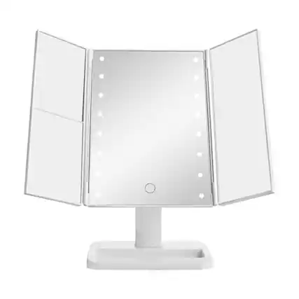 Front. Pacoar Cade - Tri Fold Mirror Magnifications And Lights Lighted Makeup Touch Control Mirror Mirror Makeup - White.