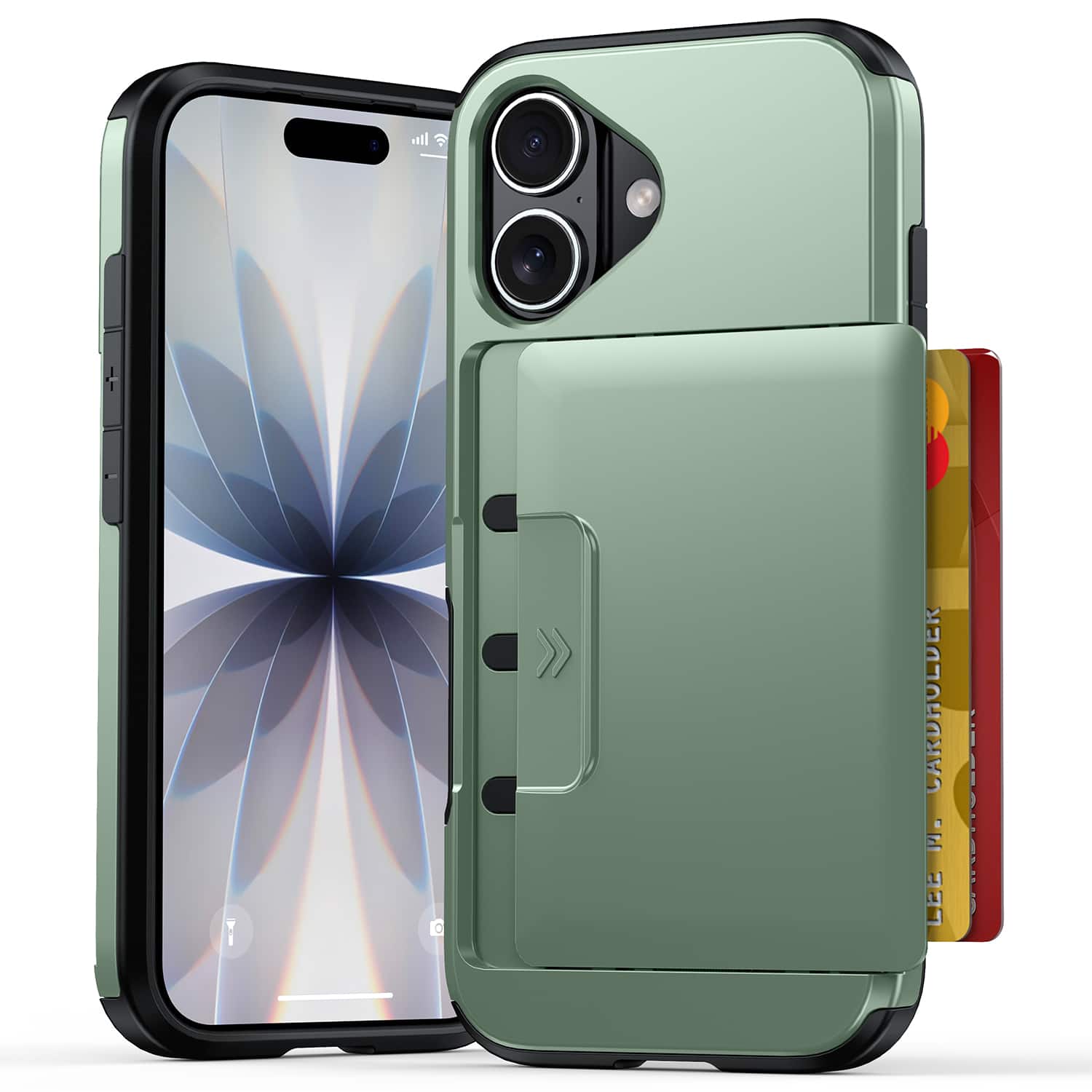 UUCOVER - Wallet Back Case for iPhone 17 ,Shockproof TPU + PC Protective Cover with Hidden Credit Card Holder Case - Armygreen
