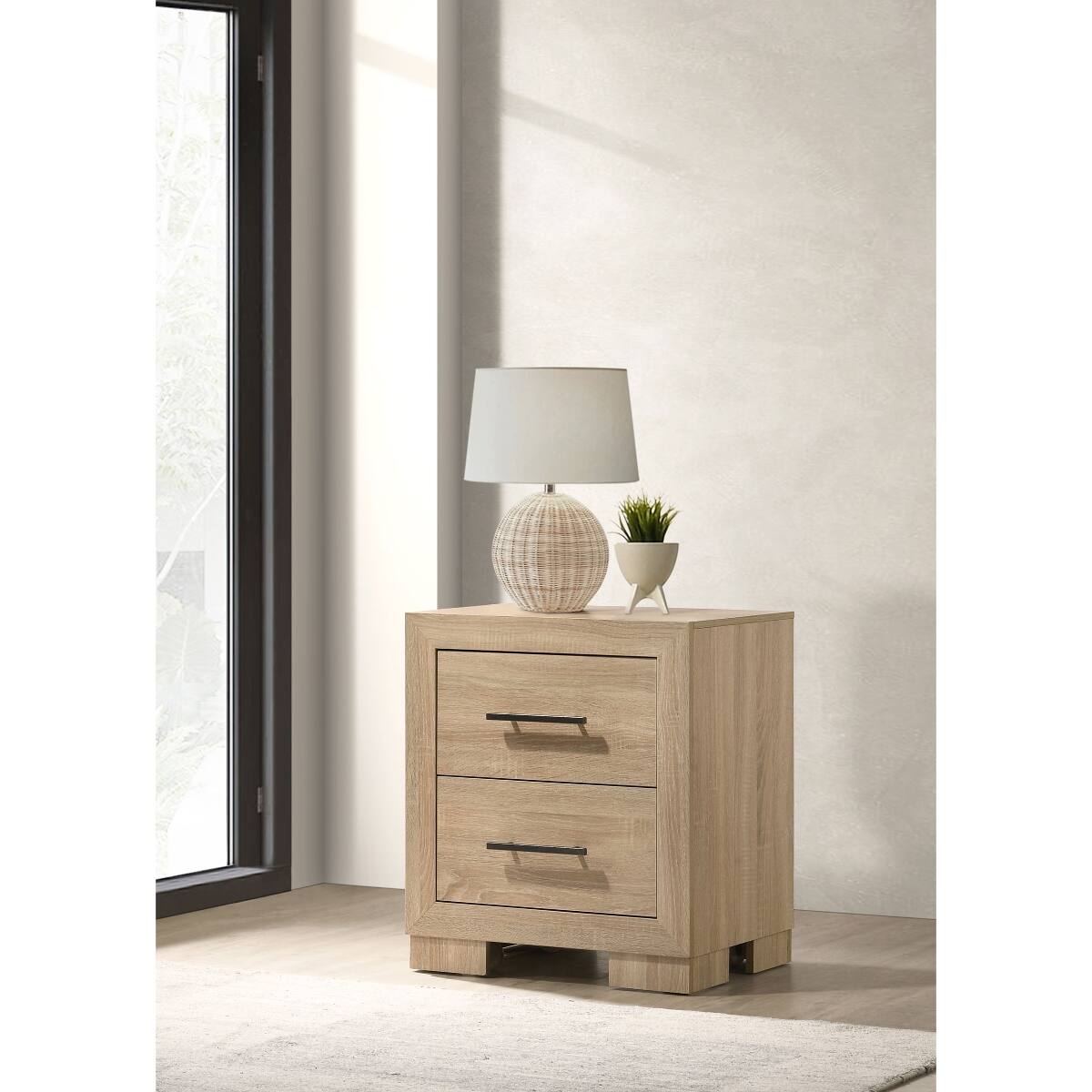 Front. Loheer - Loheer Light Oak Two Drawer Nightstand with Full Extension Metal Glides - Light Oak.