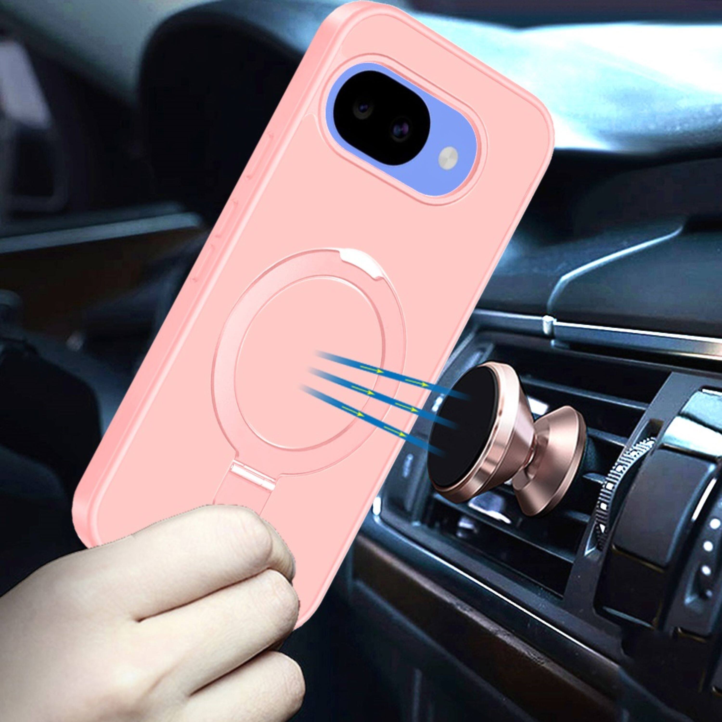 Left. Kitcheniva - Matte Finish Metal Circle Ring Stand Rugged Cover Phone Case With Tempered Glass For Google Pixel 10a Light Pink - light pink.