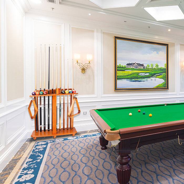 Alt View 3. GSE Games & Sports Expert - Wood 10 Floor Stand Pool Cue Rack Only Holds Full Balls Set, Ball Racks, Drink Holders - Oak - Oak.
