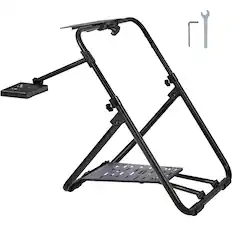 Front. VEVOR - Foldable Racing Steering Wheel Stand, Height Adjustable Universal Base Compatible with Logitech & Thrustmaster Racing - Black.
