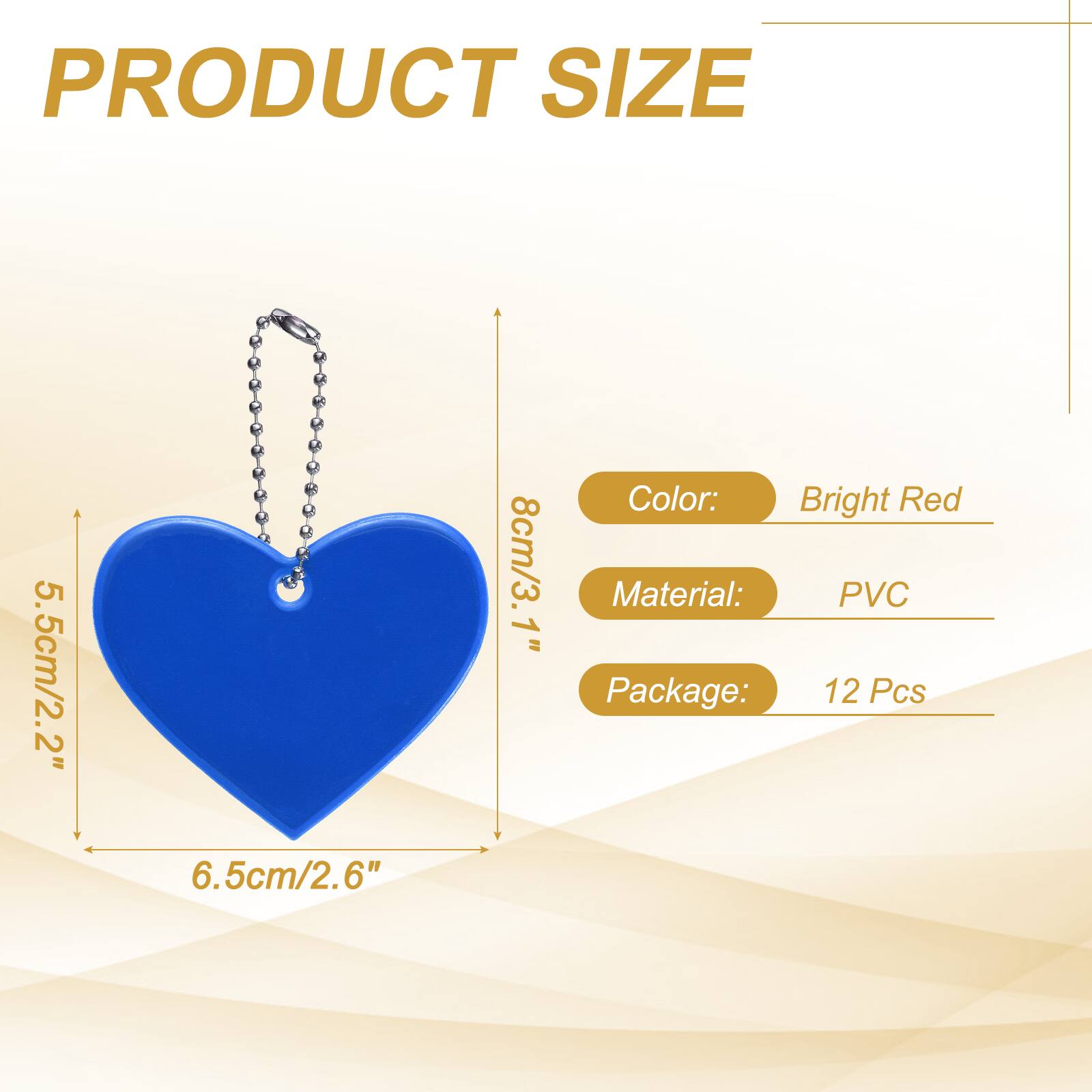 PRODUCT SIZE  
5.5cm/2.2"  
6.5cm/2.6"  
8cm/3.1"  
Color: Bright Red  
Material: PVC  
Package: 12 Pcs
