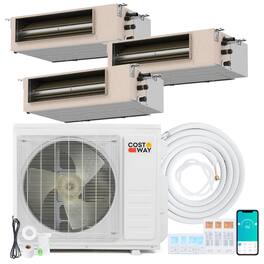 Costway - X-Pro 27000 BTU 3 Zone 9K + 9K +12K Concealed Ducted Mini Split AC, 24 SEER2, WiFi Enabled - White