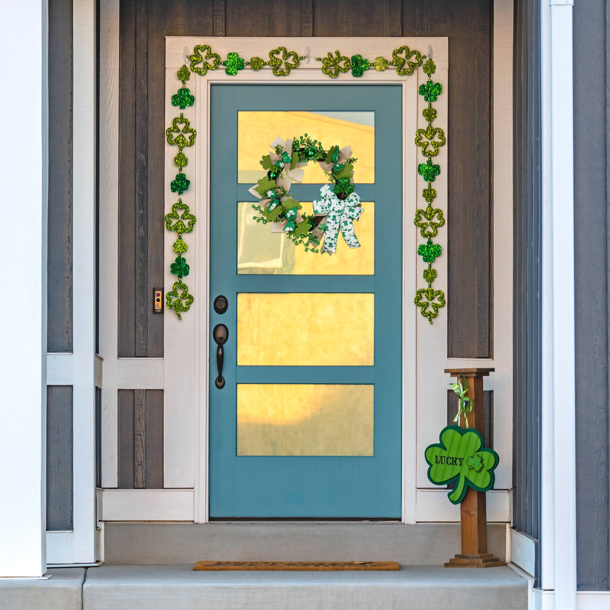 Alt View 2. Northlight - Burlap Bows and Shamrocks St. Patrick's Day Wreath, 24-Inch, Unlit - Green.