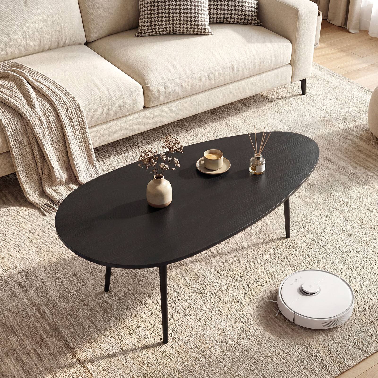 Alt View 1. Costway - Costway Oval Coffee Table, Mid Century Center Table with Sturdy Metal Construction for Home - Black.