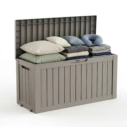 Front. Yardgrace - 85 Gallon Outdoor Storage Box, Resin Waterproof UV-Resistant Deck Box, Reinforced Stability for Patio, Garden - Brown.