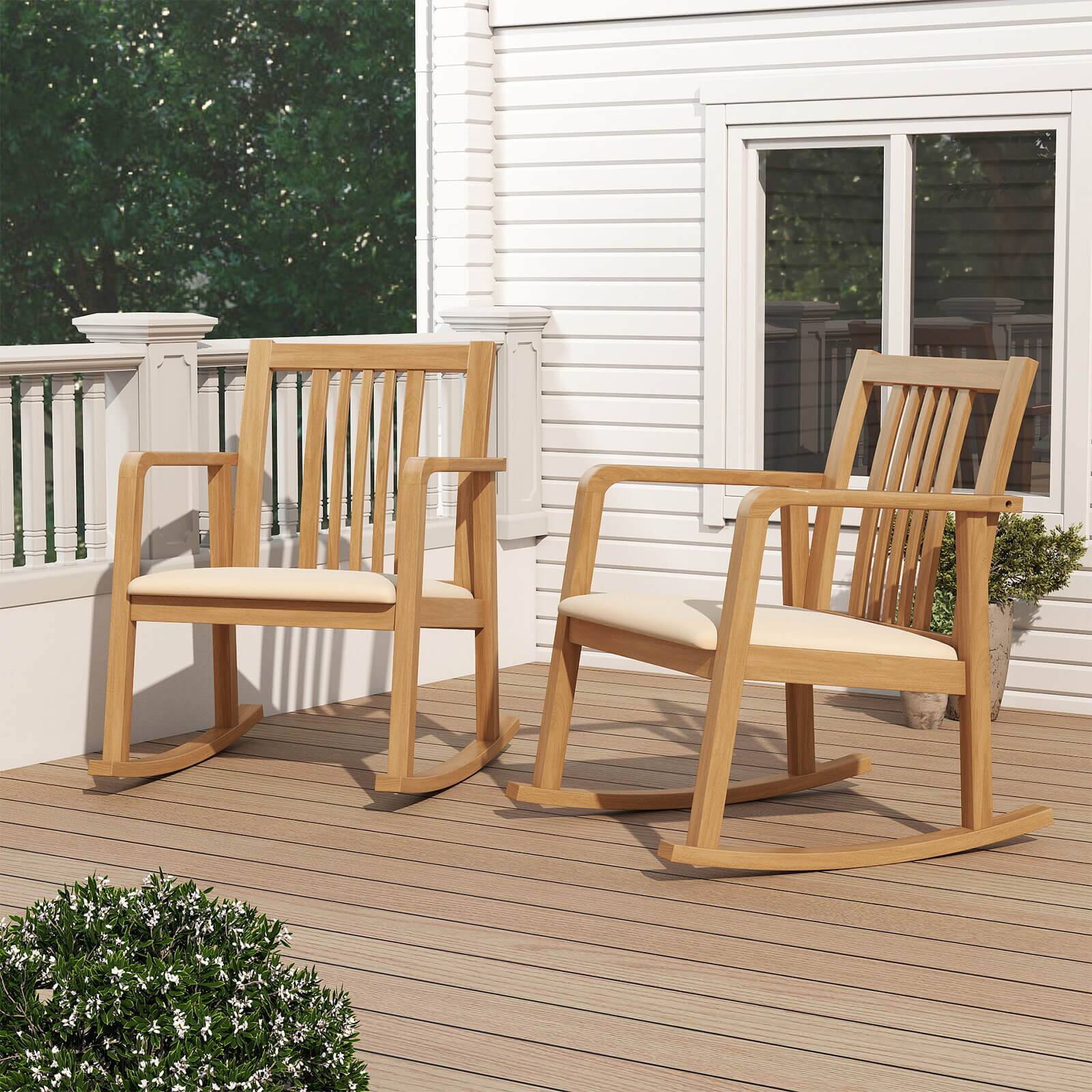 Alt View 5. Costway - Costway 1 PCS Rocking Chair with Cushioned Seat, Slatted Back & Curved Armrests for Living Room - Natural + Beige.