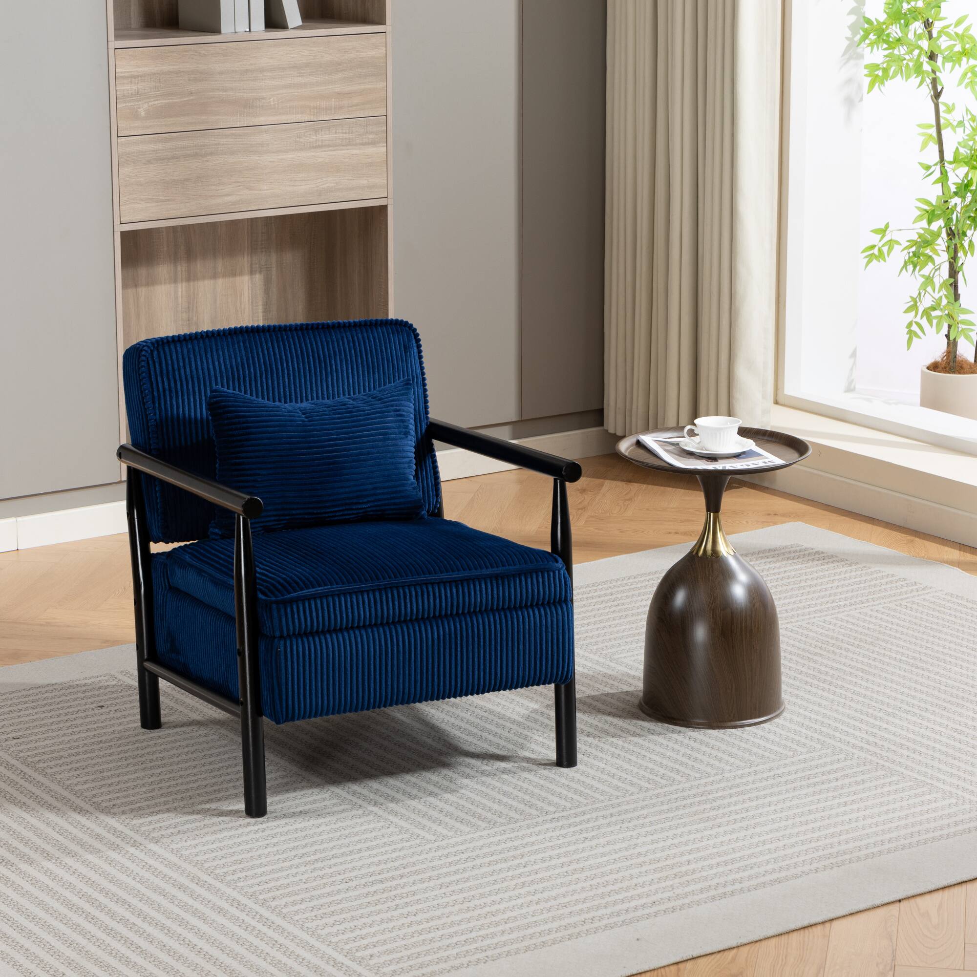 Alt View 8. GOODSILO - Modern Upholstered Accent Armchair with Hidden Storage and Waist Support Cushion for Living Room Bedroom - Antique Blue.