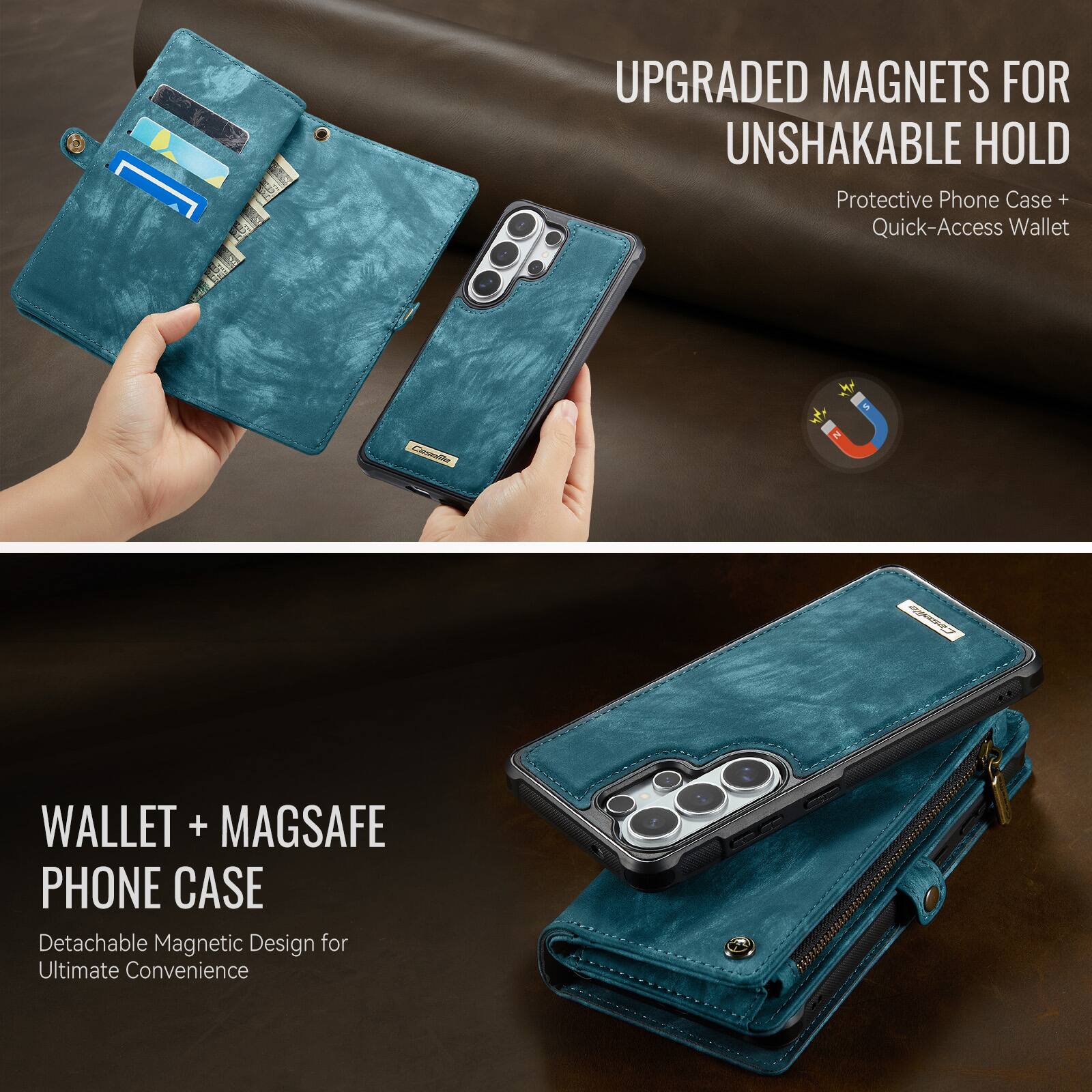 UPGRADED MAGNETS FOR UNSHAKABLE HOLD  
Protective Phone Case + Quick-Access Wallet  

WALLET + MAGSAFE PHONE CASE  
Detachable Magnetic Design for Ultimate Convenience