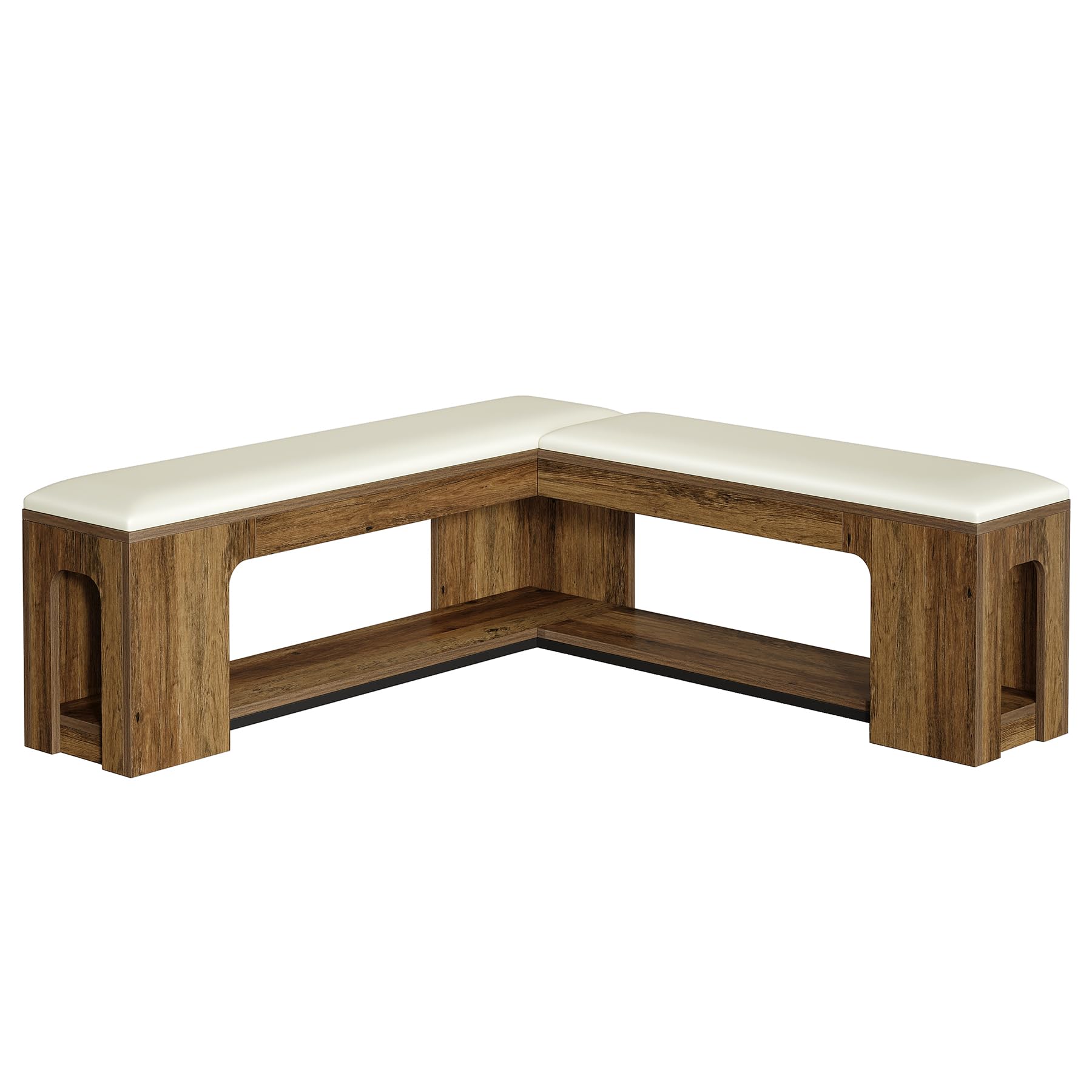 Alt View 4. Tribesigns - L Shaped Corner Bench with Removable Seat Cushion, 47.24" Farmhouse Breakfast Nook Bench, Corner Bench for Kitchen, Dini - Rustic Brown.