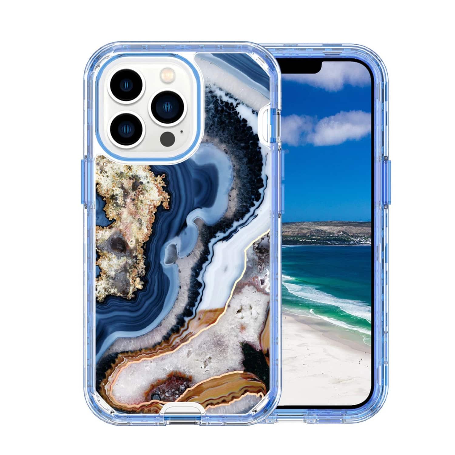 Stock Preferred - Marble Rugged Case for iPhone 16 Pro - Deep Blue